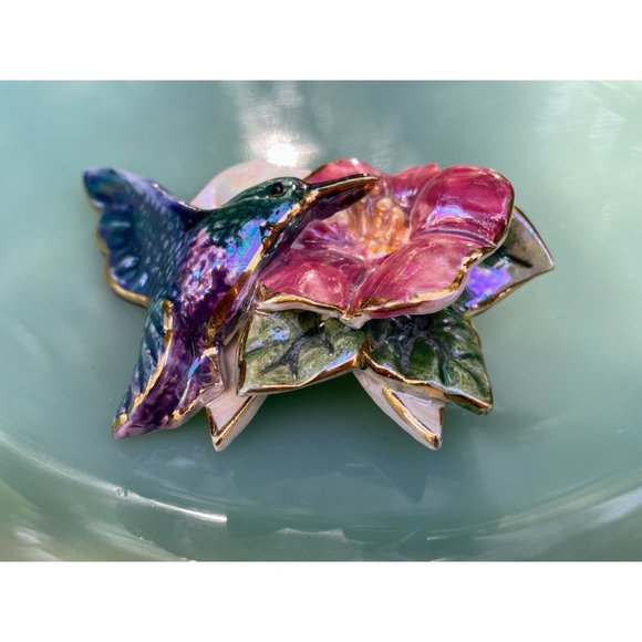 Vintage 1980s Ceramic Artist Made Humming BIrd Flower Brooch - Picture 9 of 10